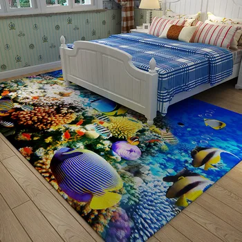  3D Sabiezēt Okeāna Paklāji Dzīvojamā Istaba Guļamistaba Paklāju Delfīnu Galda Paklājs, neslīdošs Bērni Mājās Jauki Grīdas Paklājiņš Jūras Pasauli, Bērnu Paklājs