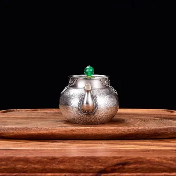  999 sudraba pot roku darbs iespiests sudraba tējkanna sudraba Kungfu tējas komplekts āmuru modelis maza tējkanna 180ml 170g