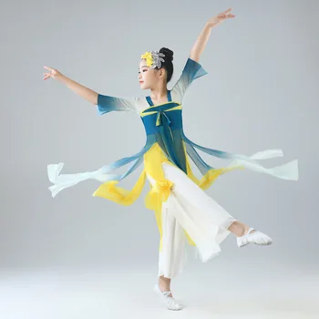  Bērnu Klasisko Deju Kostīmu Elegants Ķīniešu Stila Deju Kostīms Meitenei Klasiskā Ķīniešu Tērpu Ventilators Deju Prakse