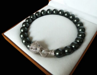  Fancy 20mm melna shell pearl kastīšu zircon leopard vadītājs kaklarota festivāla dāvana
