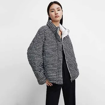  Ir 2021. rudenī un ziemā, jaunu produktu jaka sieviešu vienkāršu gadījuma pleds tvīda kokvilnas jaka