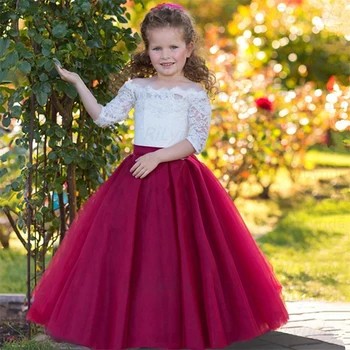  Jaunas Puķu Meitenes Kleita Kāzu svinības Princese Kleita Ikdienas Bērnu Apģērbu Mežģīnes garām Piedurknēm Kleita Bērnu Vestidos 2-14T