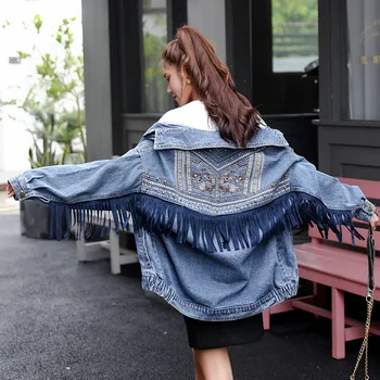  Korejas 2021. gadā-pavasarī un rudenī izšuvumi pušķis džinsa Augšu Gadījuma zaudēt plānas Hong Kong stils, īss mētelis sieviešu modes