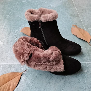  Krievijas ziemas apģērbi Sieviešu apavi zābaki dabīgās ādas 22.5-25.5 cm silti zābaki Pātagot augšējā+vilnas odere\ zolīte melna/brūna apavi