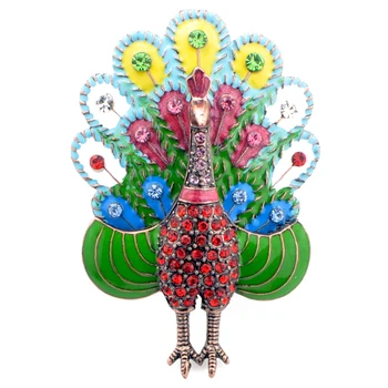  Krāsainu Emalju Pāvs Piespraudes Sievietēm, kāzu rhinestone pāva putnu Broches Dzīvnieku Hijab Adatas, rotaslietas Broch