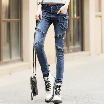  Lielas kabatas maskēties haren lauka, džinsi, sieviešu ikdienas streetwear Personalizēto (Dungriņi) plus lieluma slim pencil džinsu rāvējslēdzēju vintage bikses