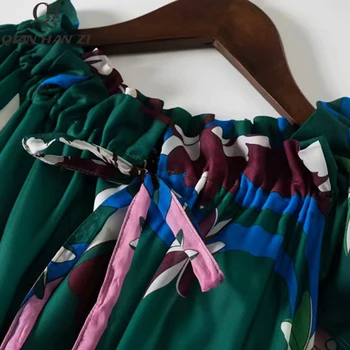  Qian Han Zi dizaineru modes skrejceļa Maxi kleita Sieviešu laternu piedurknēm vintage modelis Drukā drēbes Brīvs gara kleita