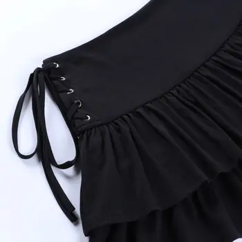  Retro vienkrāsainu augsta vidukļa sexy dobi vasaras black īsi svārki mežģīņu-line sieviete svārki extreme sexy mini mikro svārki