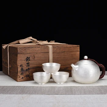 Sudraba Tējas Komplekts 999 Roku Darbs Āmuru Modelis Xishi Tējas Ceremonija Sadzīves Sudraba Tējkanna Tējkanna