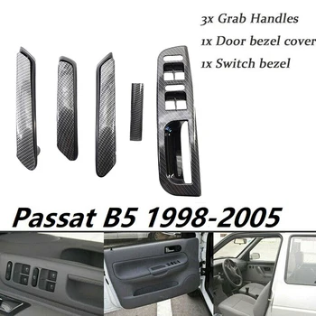  Top!-par Passat B5 1998-2005 Oglekļa Šķiedras Jaunu Interjeru Durvju Rokturi Logu Panelis Melns, 5gab