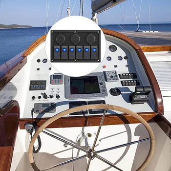  Ūdensizturīgs 6 Banda Jūras Laivu Šūpuļzirgs Slēdzi Panelis 12V/24V ar Dual USB Slots Ligzda + Voltmetrs + piepīpētāja Auto Rv